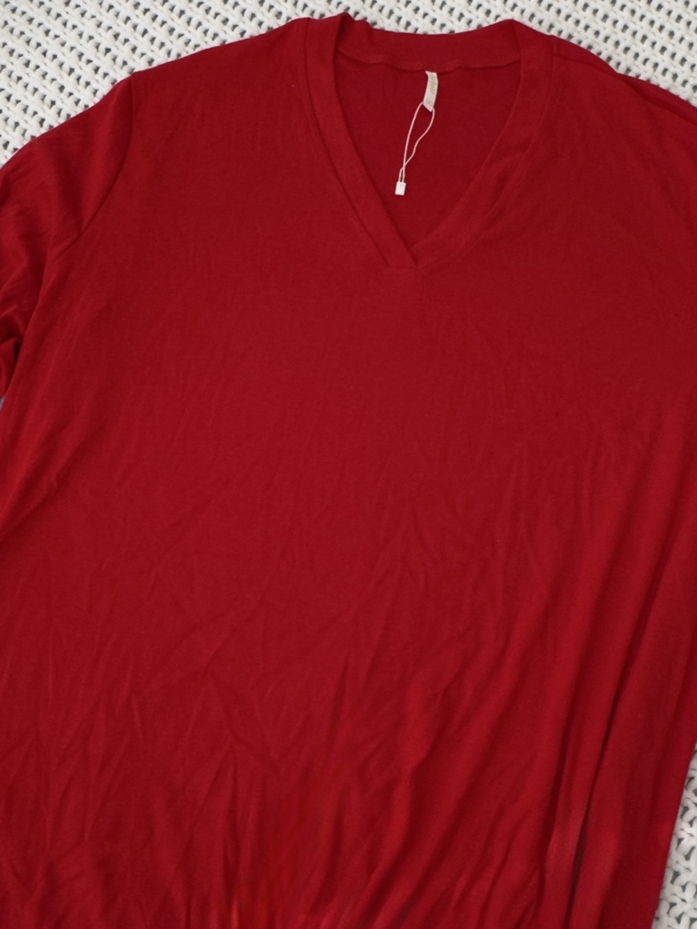 Anyhold Top Womens Plus 3XL Red Knit Solid V-Neck Long Sleeve Pullover